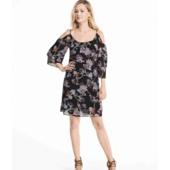 WHBM Floral Shift Dress S Black - Picture 1 of 8